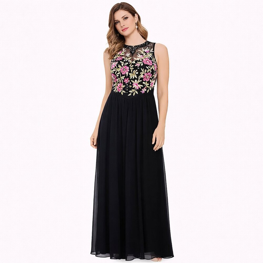 Women's evening skort sheer formal black dress Size: L